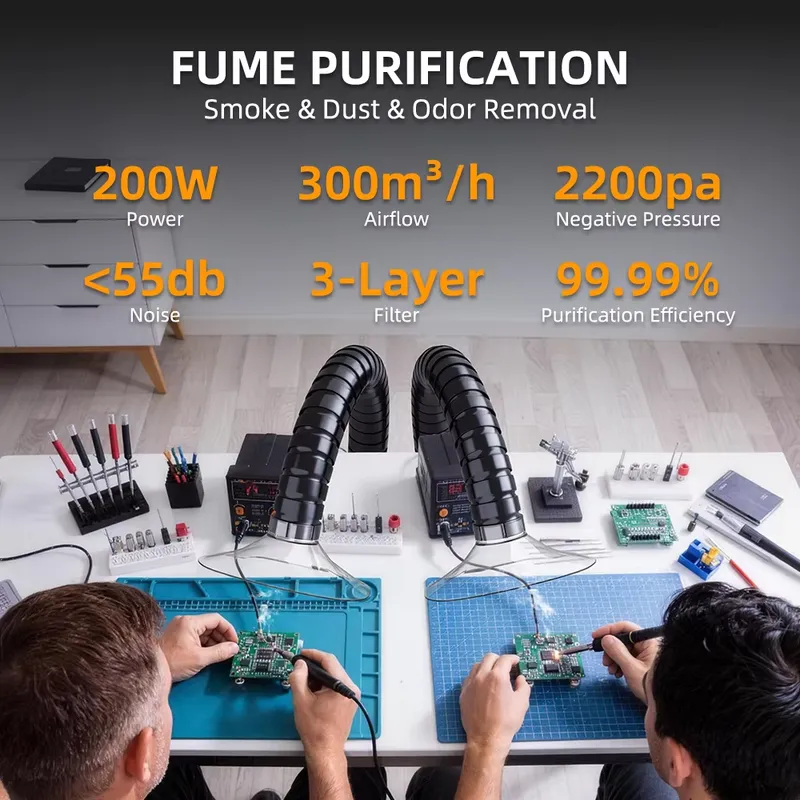 DX1002 デュアルアーム 200W フュームエクストラク - Fume Extractor Soldering Dual Arm のレビューと価格